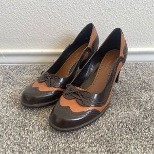 Nine West Oxford Heels Womens 6.5 M Two Step Two Tone Brown Wingtip Preppy